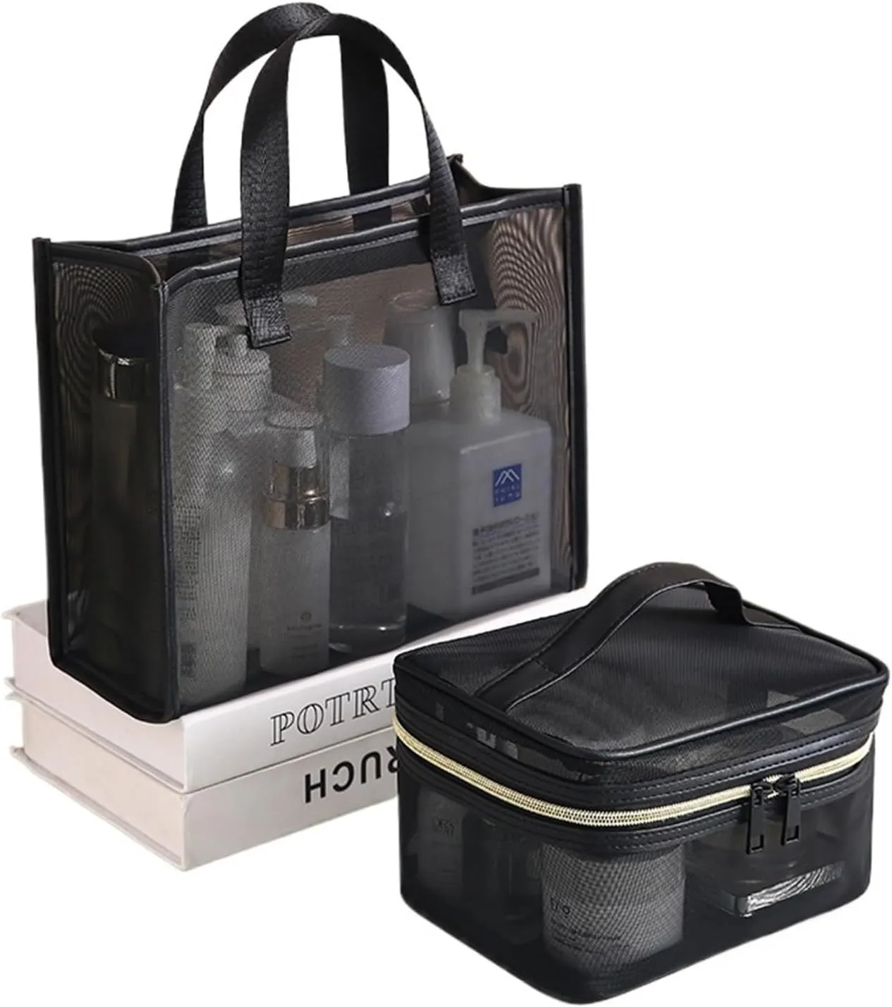 Cosmetic bag, travel cosmetic bag, portable storage, mesh toiletry storage bag, outdoor travel, suitable for men and women(Black,Handbag)