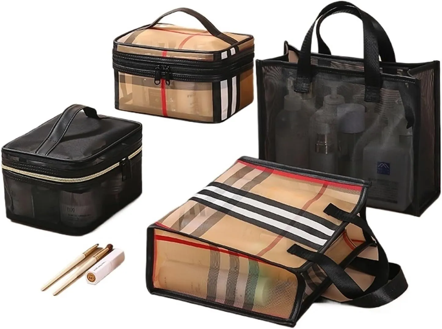 Cosmetic bag, travel cosmetic bag, portable storage, mesh toiletry storage bag, outdoor travel, suitable for men and women(Black,Handbag)