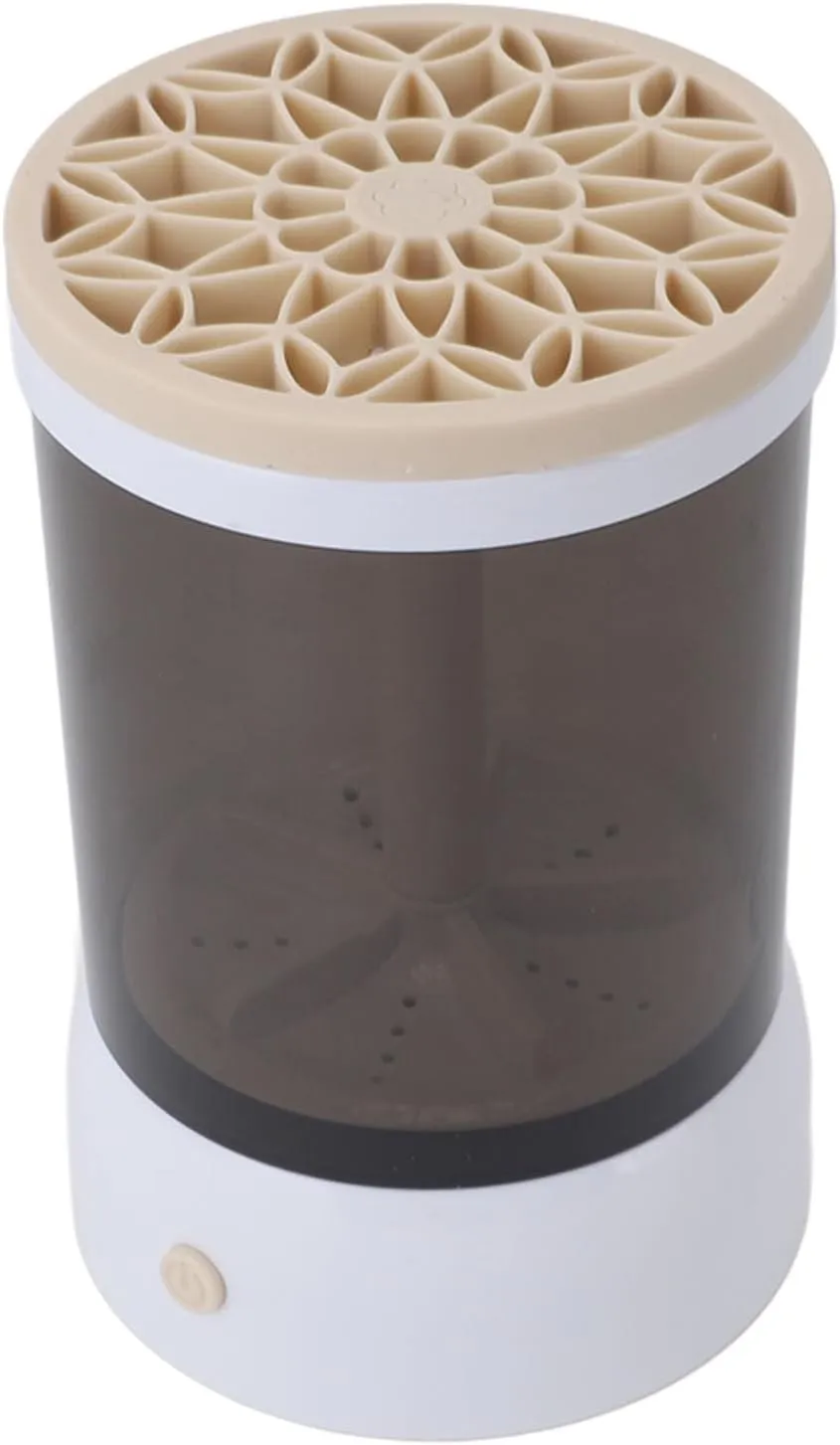 Cosmetic Brush Cleaner Machine, Electric Makeup Brush Cleaner Quick Dry ABS PC and Silicone for Travel (Khaki)