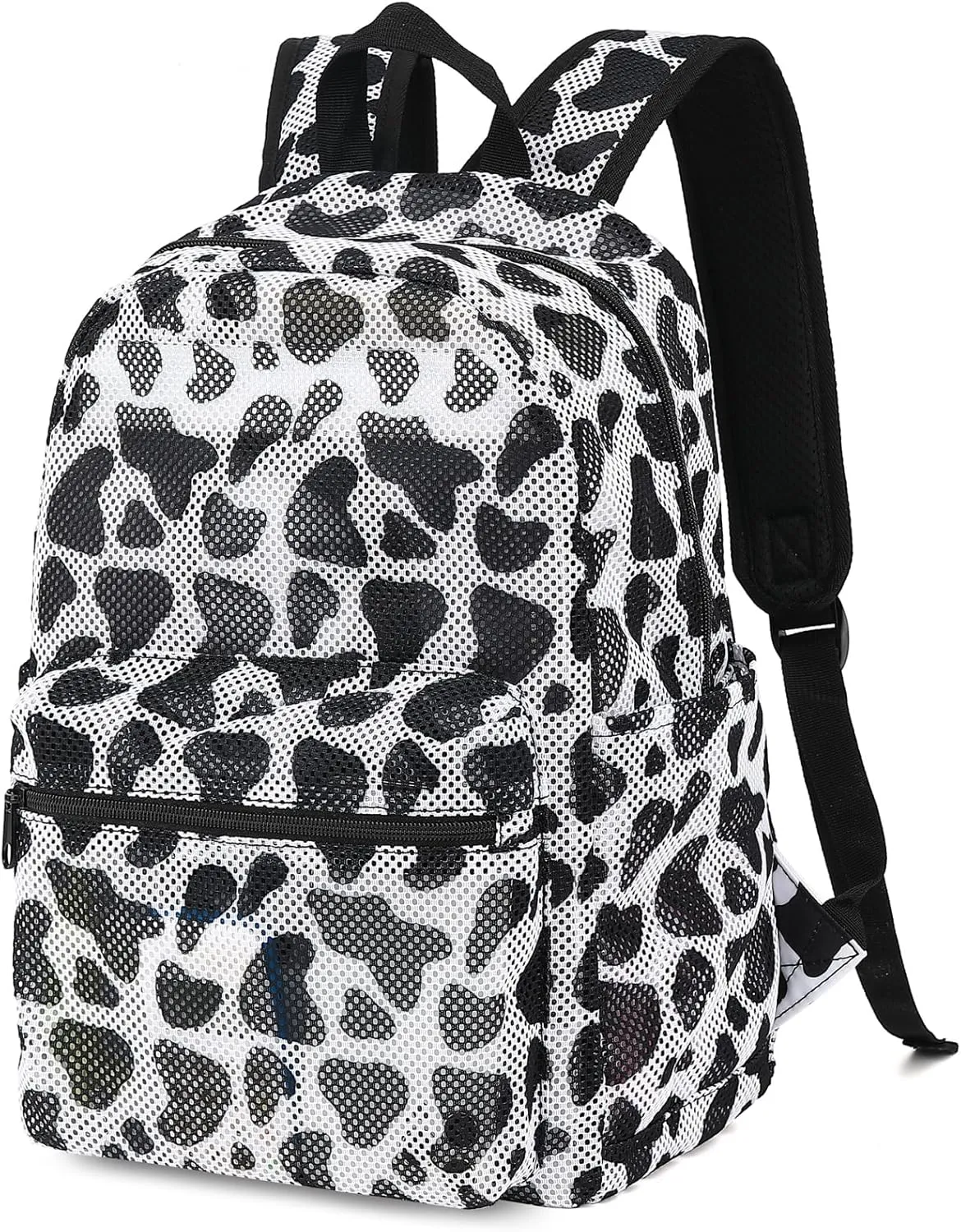 Cow Print Mesh Backpack for Girls, Kids Semi-Transparent School Bookbag Women See Through Beach Bag Daypack