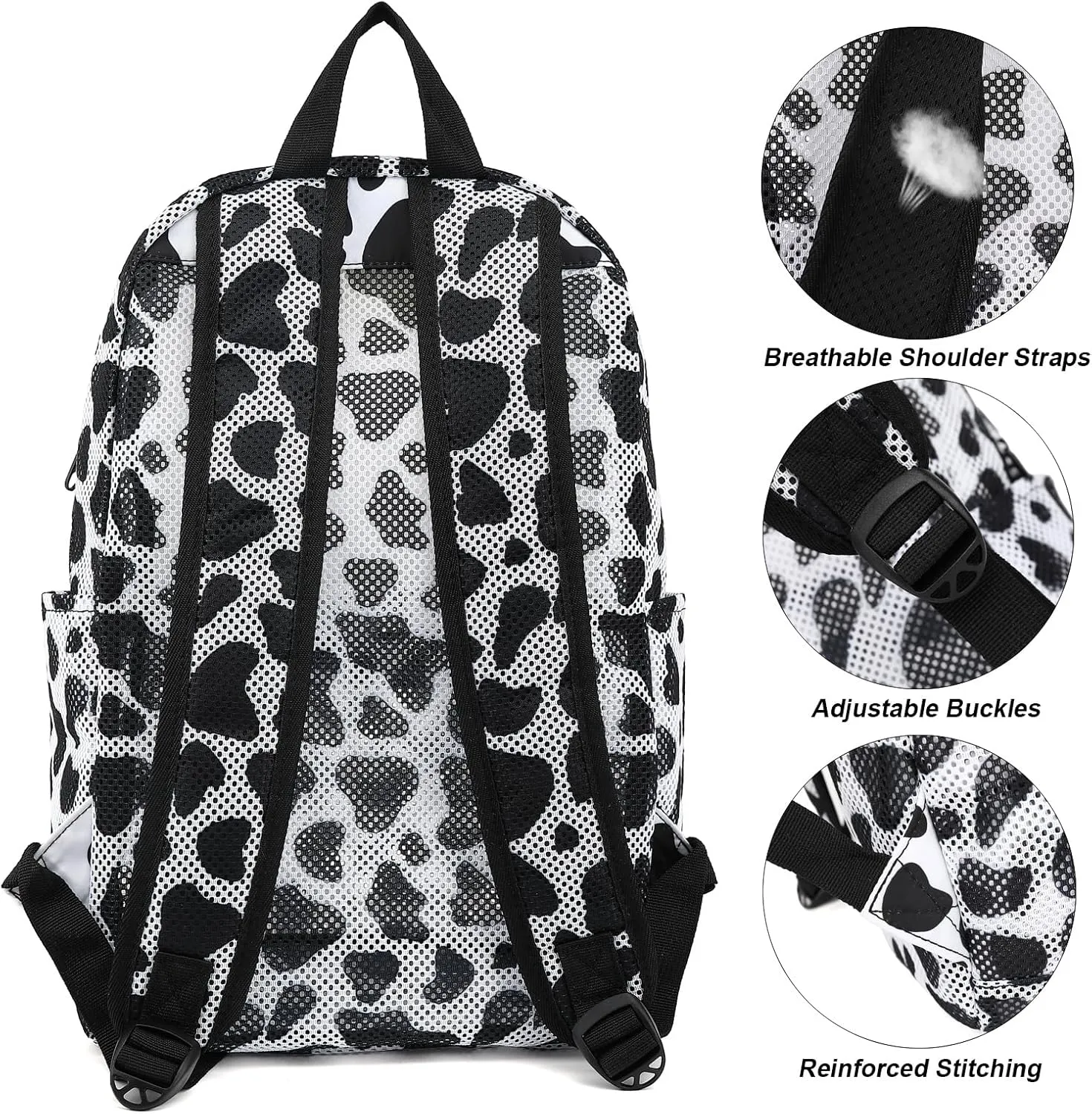 Cow Print Mesh Backpack for Girls, Kids Semi-Transparent School Bookbag Women See Through Beach Bag Daypack