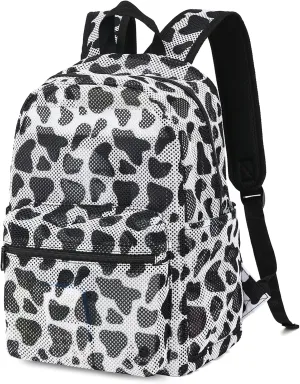 Cow Print Mesh Backpack for Girls, Kids Semi-Transparent School Bookbag Women See Through Beach Bag Daypack