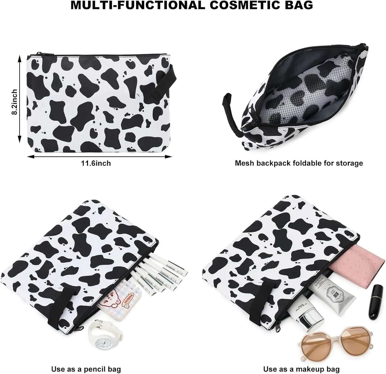 Cow Print Mesh Backpack for Girls Women, Semi-Transparent Kids School Backpack College Bookbag for Beach Gym Travel