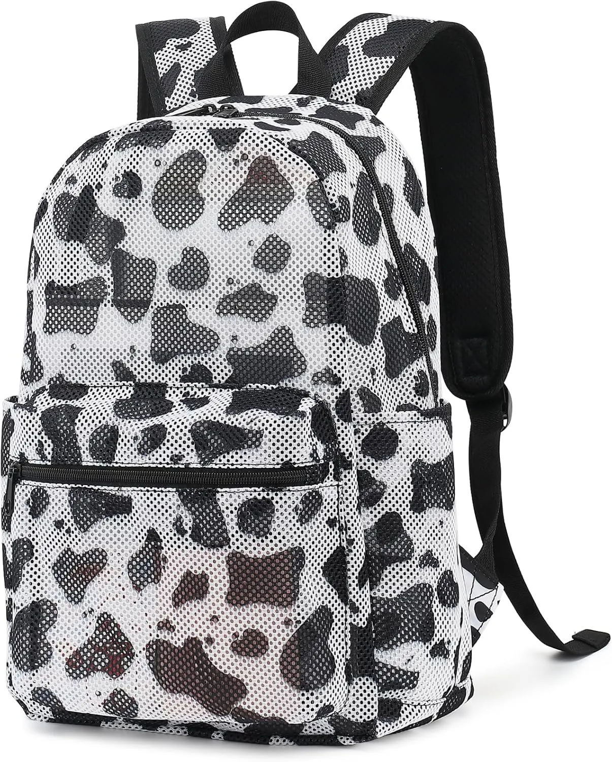 Cow Print Mesh Backpack for Girls Women, Semi-Transparent Kids School Backpack College Bookbag for Beach Gym Travel