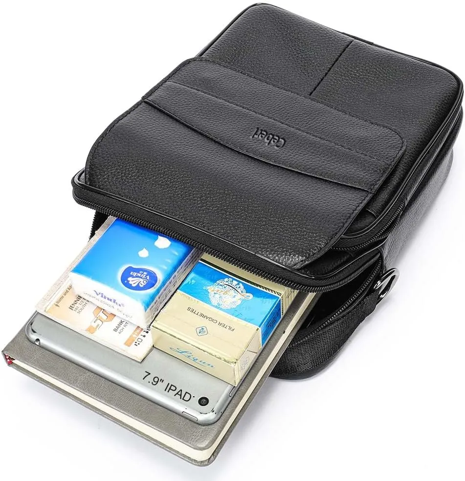 Cowhide Leather Messenger Bag For Men Travel Shoulder Crossbody Bag Waterproof Casual Sling Business Handbag