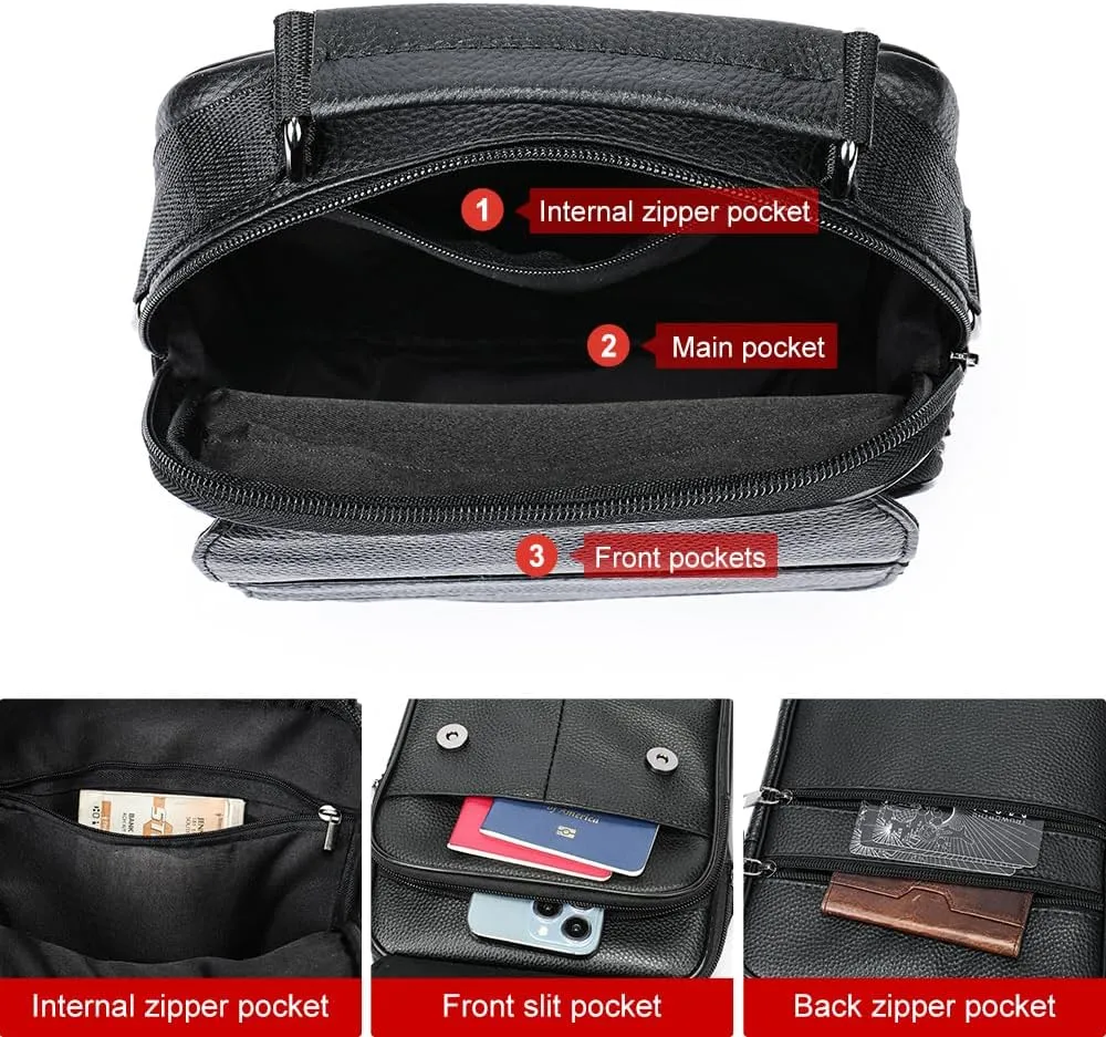 Cowhide Leather Messenger Bag For Men Travel Shoulder Crossbody Bag Waterproof Casual Sling Business Handbag