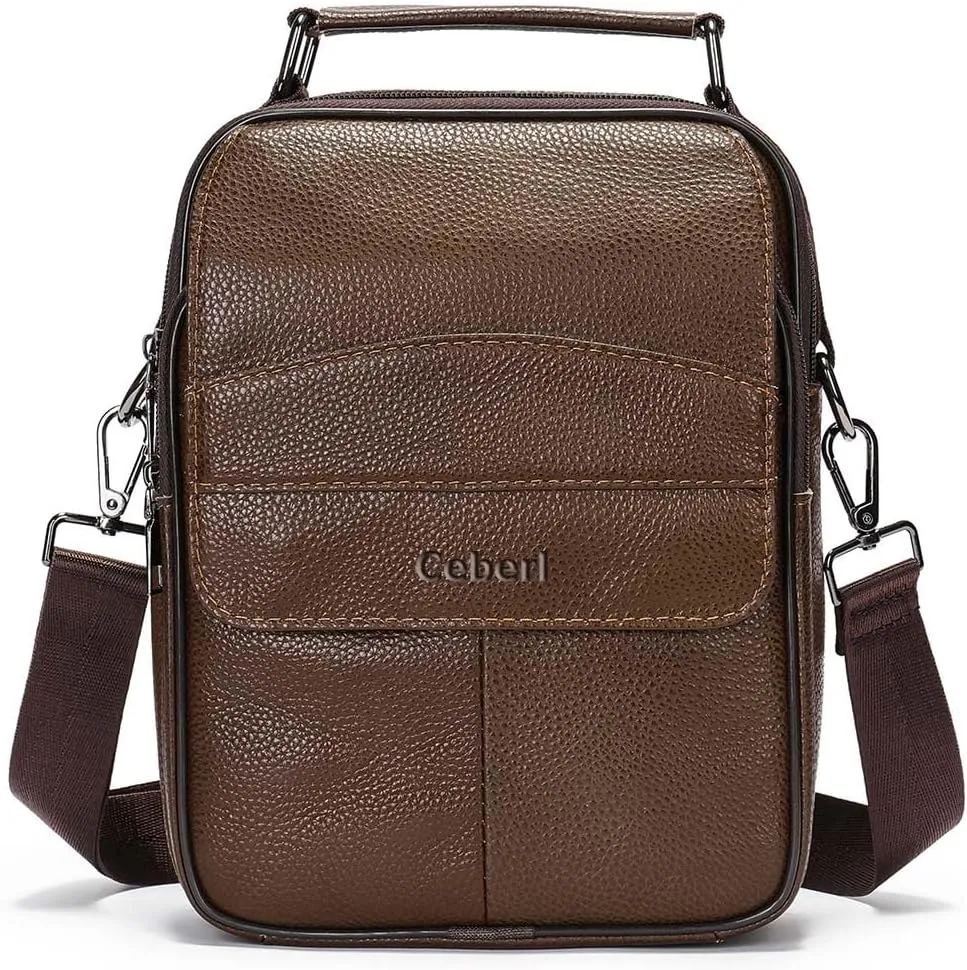 Cowhide Leather Messenger Bag For Men Travel Shoulder Crossbody Bag Waterproof Casual Sling Business Handbag