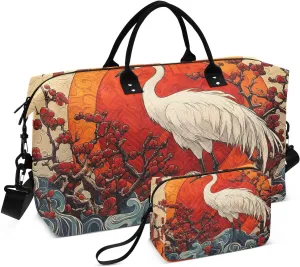 Crane Waves Cherry Duffel Bag for Traveling, Travel Bag Gym Bag, with Multiple Interior Pockets Shoulder Weekender Bag for Women Men with Toiletry Bag 20.5L x 7.9W x 13.8H