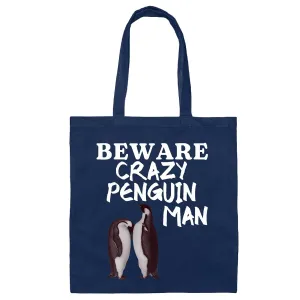 Crazy Penguin Man Novelty Gift Tote Bag Variation Great Choice for Friends and Family Navy Black Multicolor Canvas Tote Bag