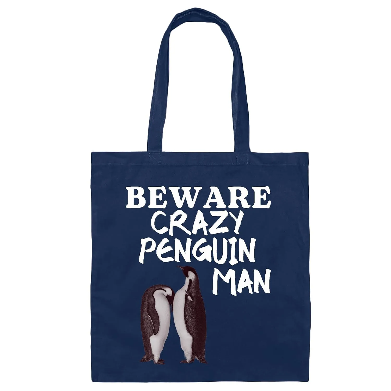 Crazy Penguin Man Novelty Gift Tote Bag Variation Great Choice for Friends and Family Navy Black Multicolor Canvas Tote Bag