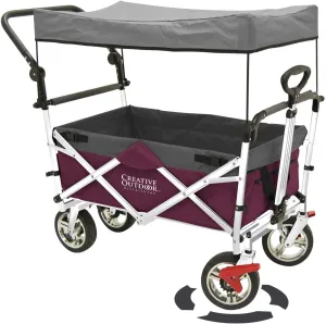 Creative Outdoor Push Pull Stroller Wagon for Kids, 150lbs Weight Capacity, All-Terrain Collapsible Folding Cart with Canopy for Cargo, Beach, Park, Garden, Camping & Tailgate