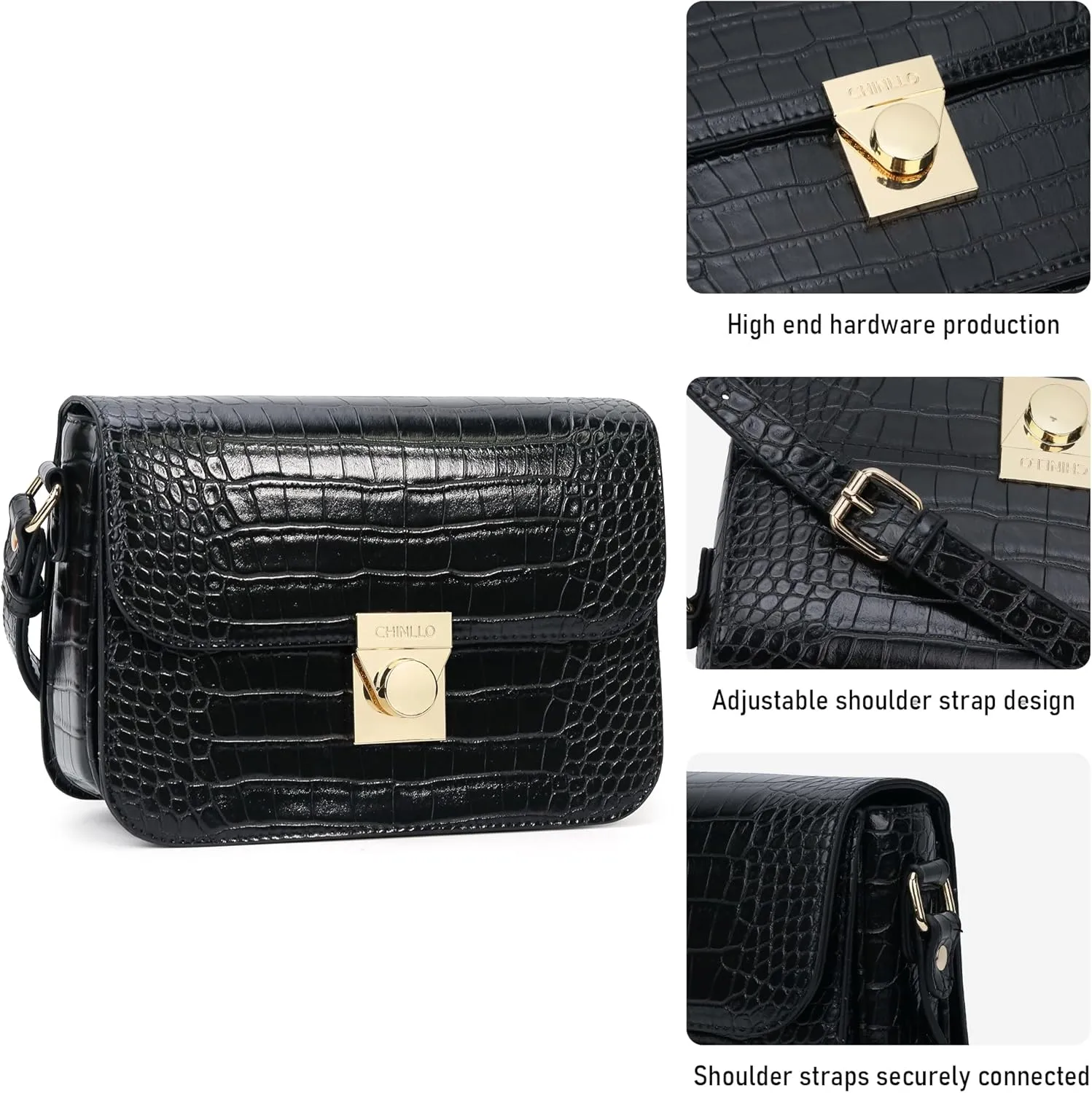 Crossbody Bag Shoulder Satchel Purse for Women, Triple Pocket Bag PU Leather Messenger Bag Flap Evening Bag