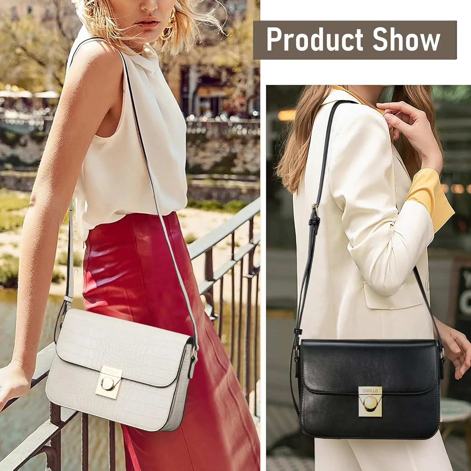 Crossbody Bag Shoulder Satchel Purse for Women, Triple Pocket Bag PU Leather Messenger Bag Flap Evening Bag