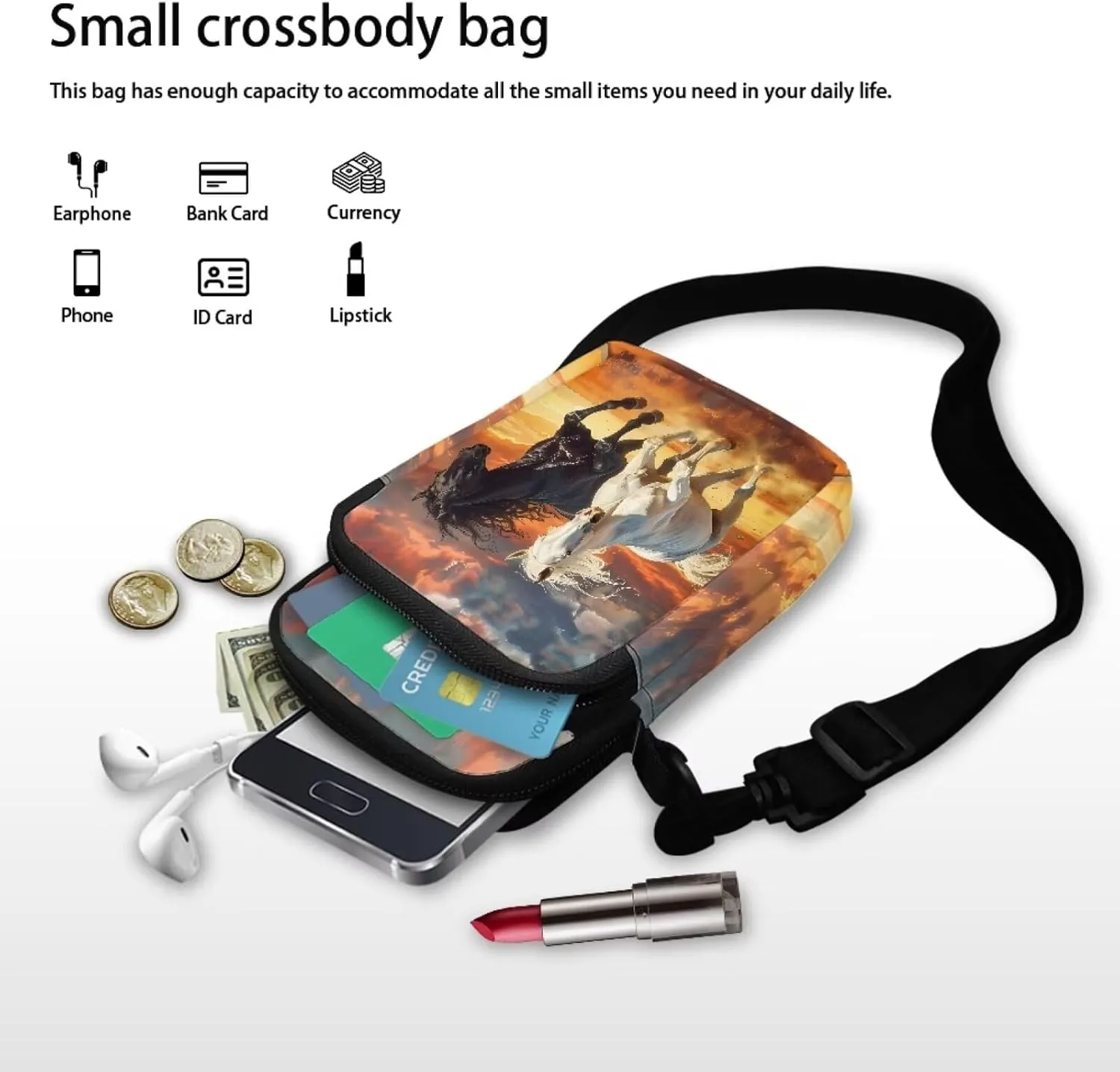 Crossbody Bag with Zipper Closure, Unisex Adult Small Messenger Bags Cell Phone Pouch