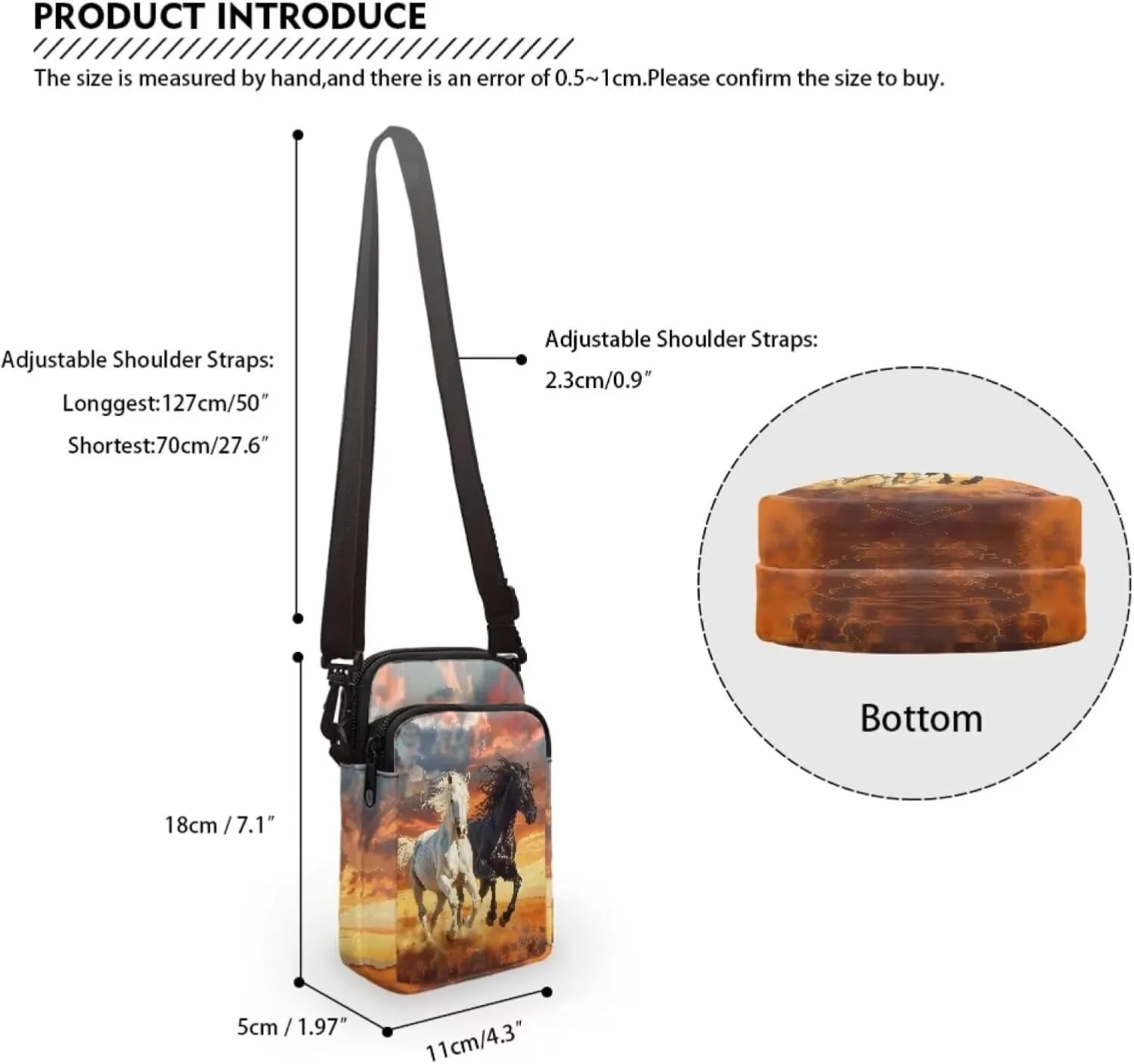 Crossbody Bag with Zipper Closure, Unisex Adult Small Messenger Bags Cell Phone Pouch