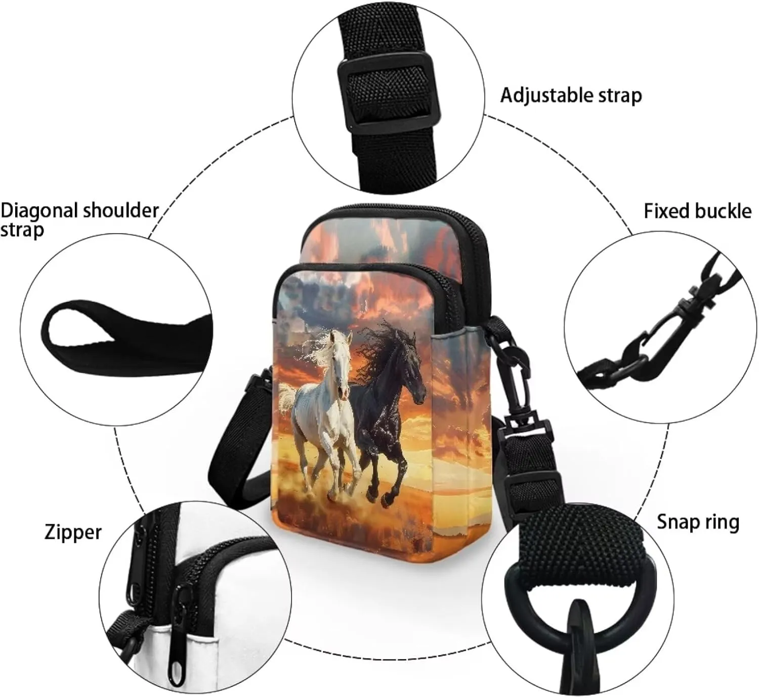 Crossbody Bag with Zipper Closure, Unisex Adult Small Messenger Bags Cell Phone Pouch