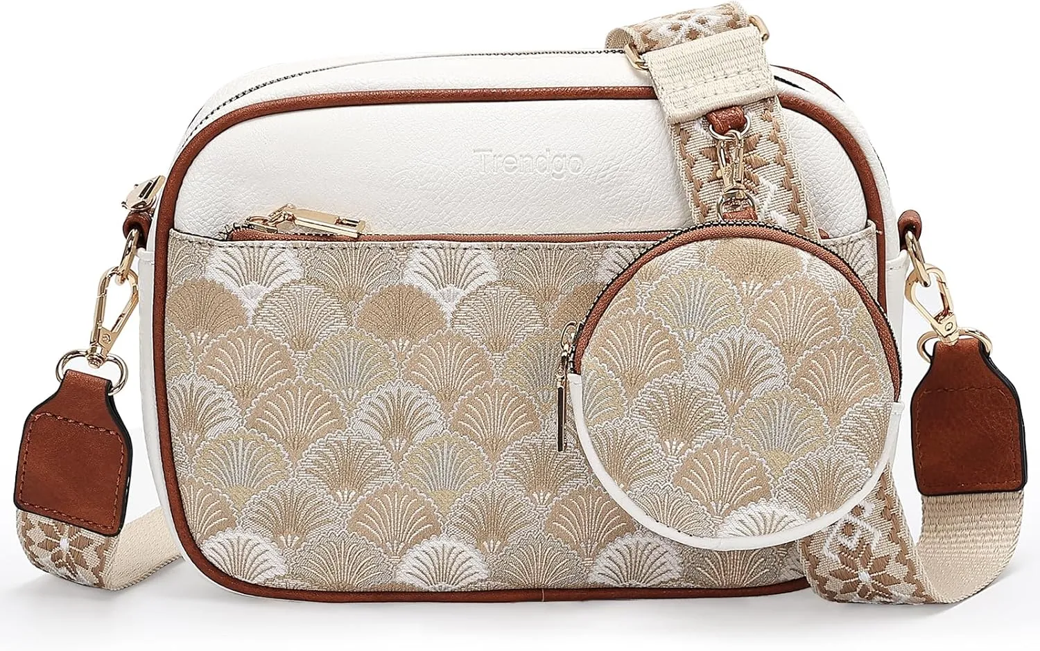 Crossbody Purses for Women Vegan Leather Small Handbags Bags with Detachable Coin Pouch Adjustable Guitar Wide Strap
