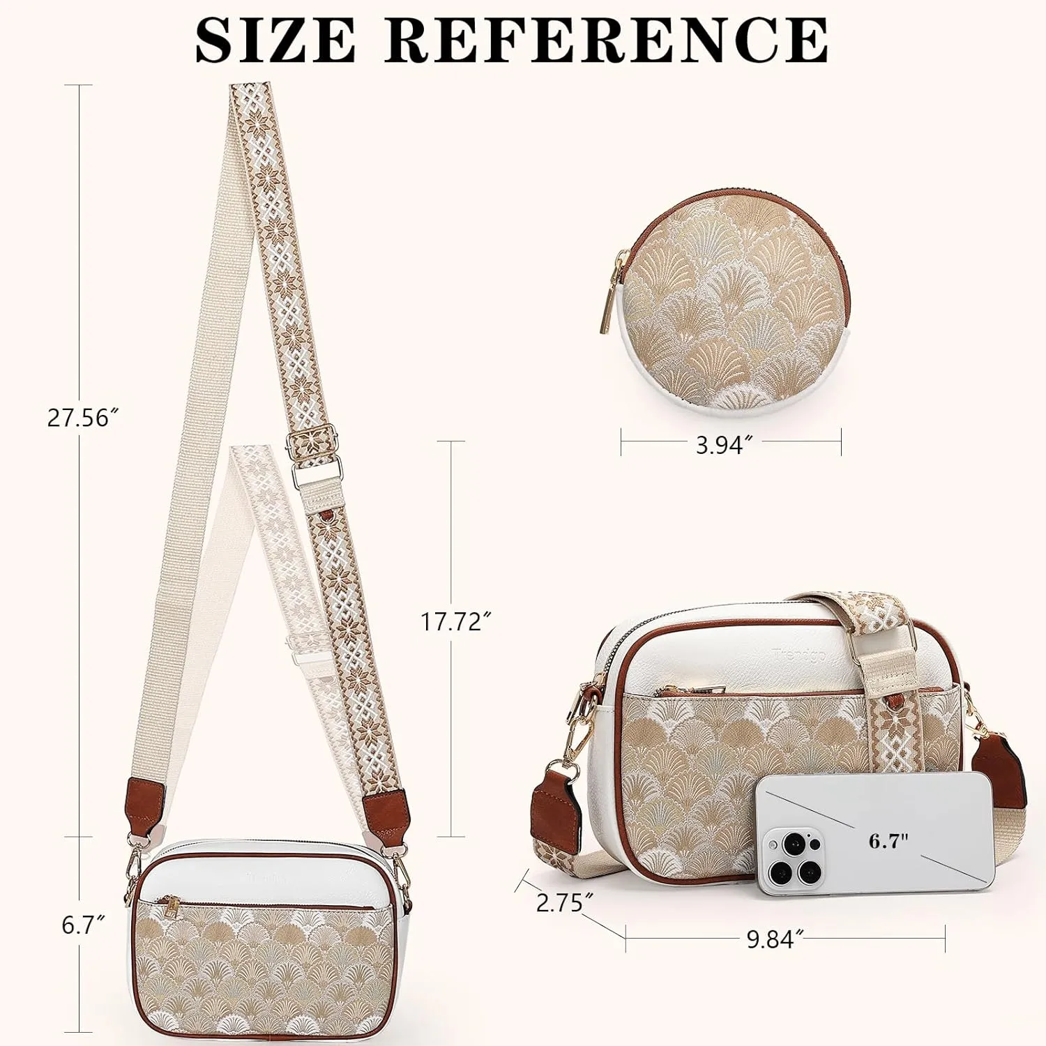 Crossbody Purses for Women Vegan Leather Small Handbags Bags with Detachable Coin Pouch Adjustable Guitar Wide Strap