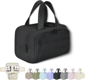 Cureaway Large Capacity Wide-Open Travel Cosmetic Bag, Cureaway Travel Cosmetic Bag Toiletry Bag for Women with Divider and Handle, Waterproof Portable, for Woman and Man (Black)