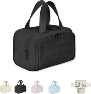 Cureaway Travel Cosmetic Bag, for Women with Divider and Handle (Black)