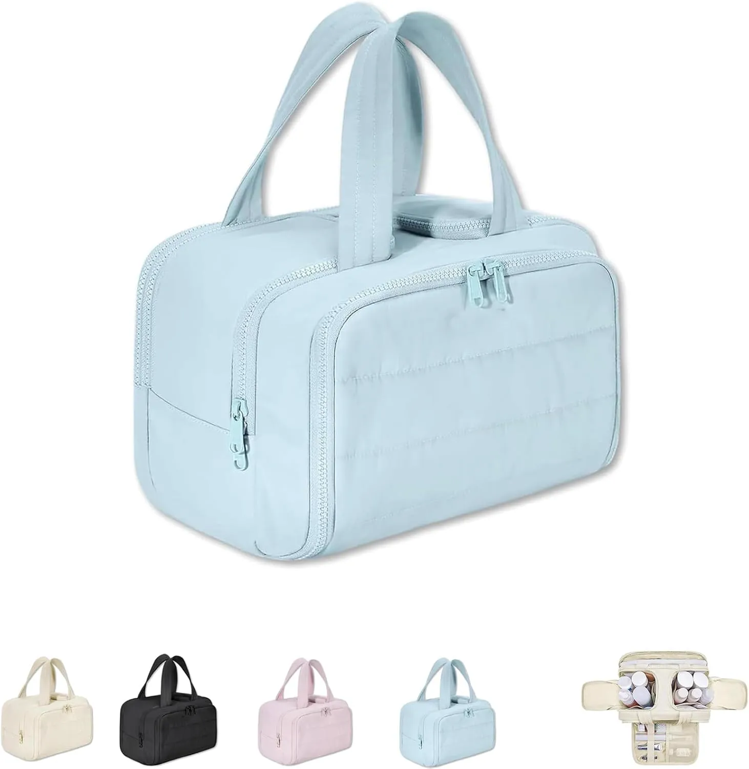 Cureaway Travel Cosmetic Bag, for Women with Divider and Handle (Blue)