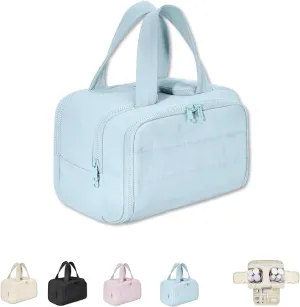 Cureaway Travel Cosmetic Bag, for Women with Divider and Handle (Blue)