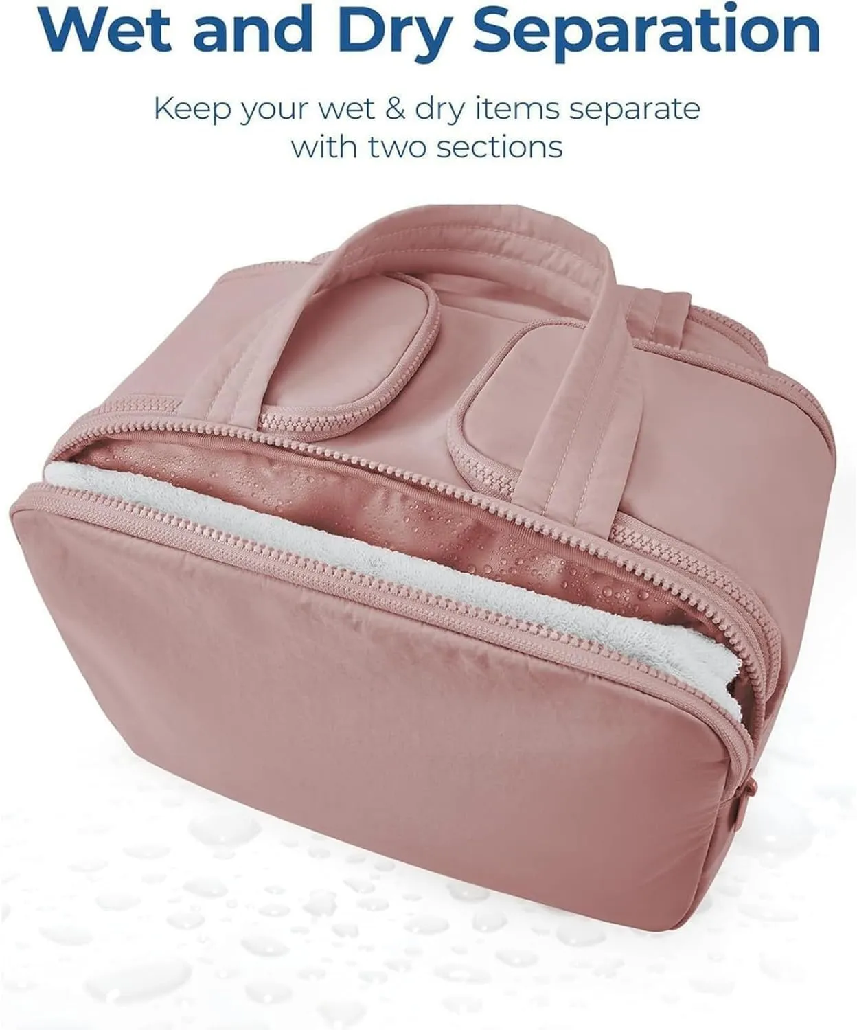 Cureaway Travel Cosmetic Bag, Large Capacity Wide-Open Travel Cosmetic Bag, Waterproof Portable Pouch Open Flat Toiletry Bags for Women With Divider And Handle (Beige)