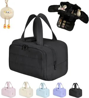 Curetoaway Travel Cosmetic Bag, Large Capacity Wide-open Travel Cosmetic Bag, Multifunctional Waterproof Cureaway Toiletry Bag with Divider Suitable for Going Out (Black)