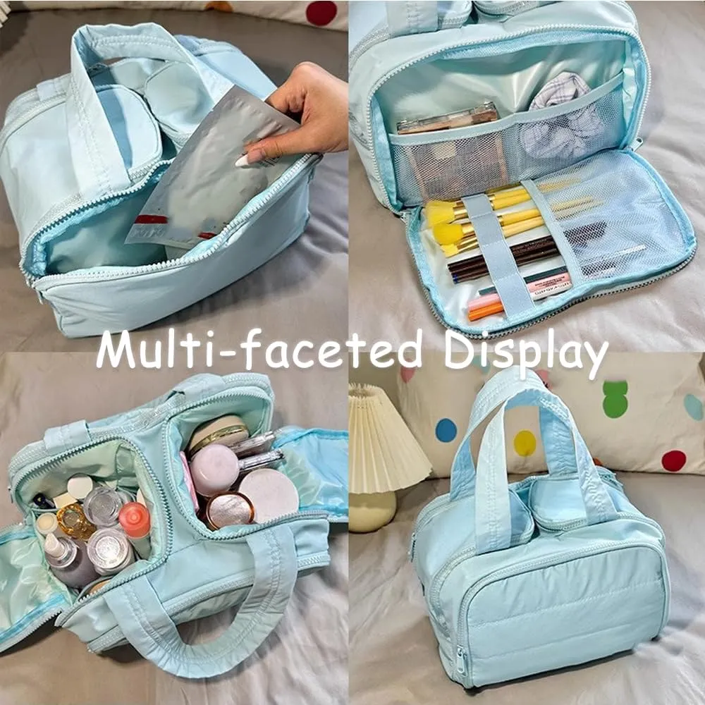 Curetoaway Travel Cosmetic Bag, Large Capacity Wide-open Travel Cosmetic Bag, Multifunctional Waterproof Cureaway Toiletry Bag with Divider Suitable for Going Out (Blue)