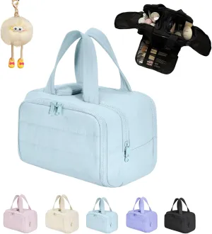 Curetoaway Travel Cosmetic Bag, Large Capacity Wide-open Travel Cosmetic Bag, Multifunctional Waterproof Cureaway Toiletry Bag with Divider Suitable for Going Out (Blue)
