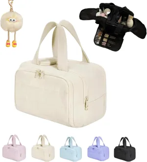 Curetoaway Travel Cosmetic Bag, Large Capacity Wide-open Travel Cosmetic Bag, Multifunctional Waterproof Cureaway Toiletry Bag with Divider Suitable for Going Out (White)