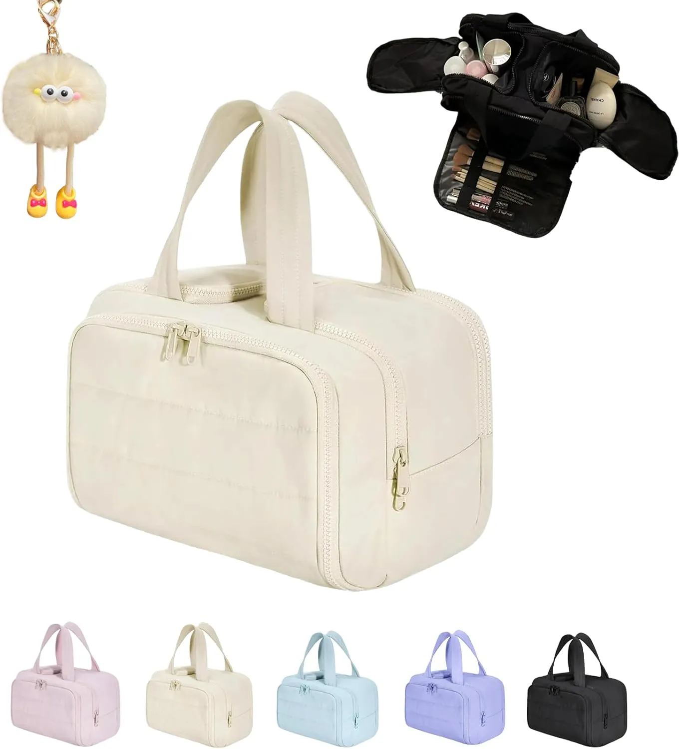 Curetoaway Travel Cosmetic Bag, Large Capacity Wide-open Travel Cosmetic Bag, Multifunctional Waterproof Cureaway Toiletry Bag with Divider Suitable for Going Out (White)