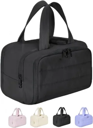 Curetoaway Travel Cosmetic Bag, Waterproof Portable Large Capacity Wide-Open Travel Cosmetic Bag, Cosmetic Bags For Women With Divider And Handle (Black)