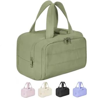 Curetoaway Travel Cosmetic Bag, Waterproof Portable Large Capacity Wide-Open Travel Cosmetic Bag, Cosmetic Bags For Women With Divider And Handle (Green)