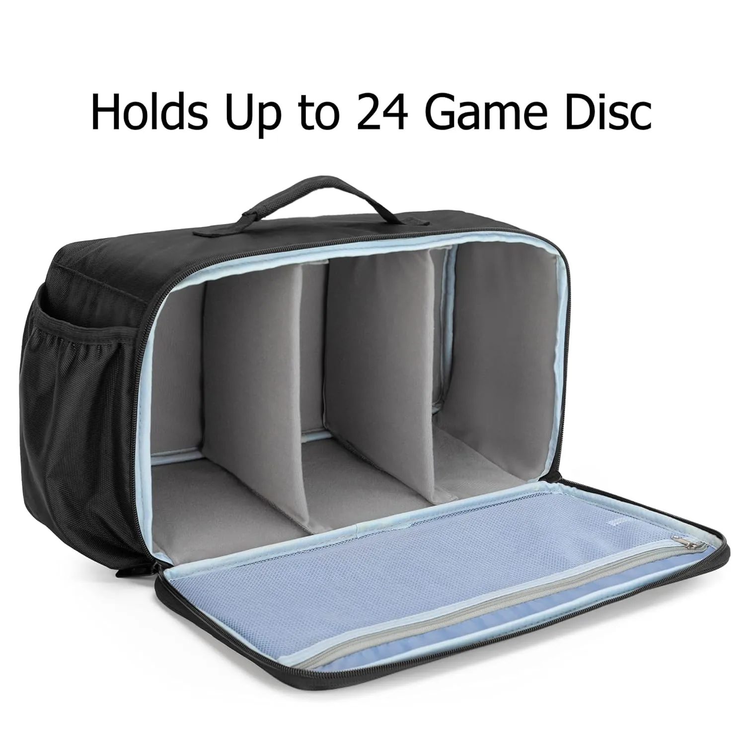 CURMIO Game Disc Storage Bag Holds Up to 24 Discs, Game Disk Travel Case Compatible for PS5/PS4/PS4 Pro/PS3/Xbox One/Xbox 360/Xbox Series X/S, Green Stripe(Bag Only)