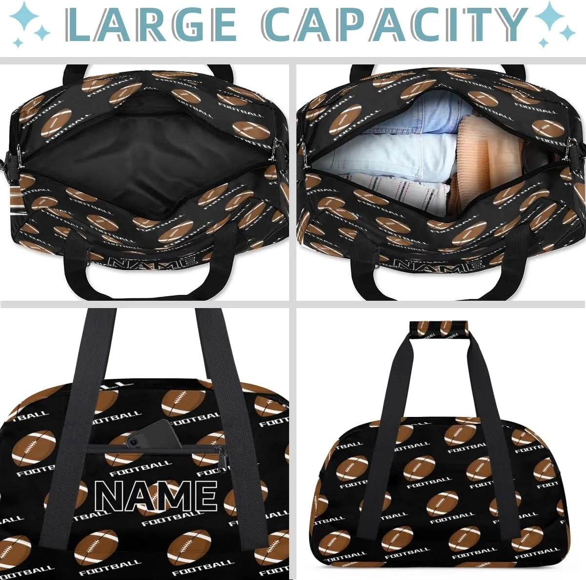 Custom American Football Small Gym Bag 18 inch for Women Men Personalized American Football Carry On Overnight Weekender Bag for Travel Work Dance Sport