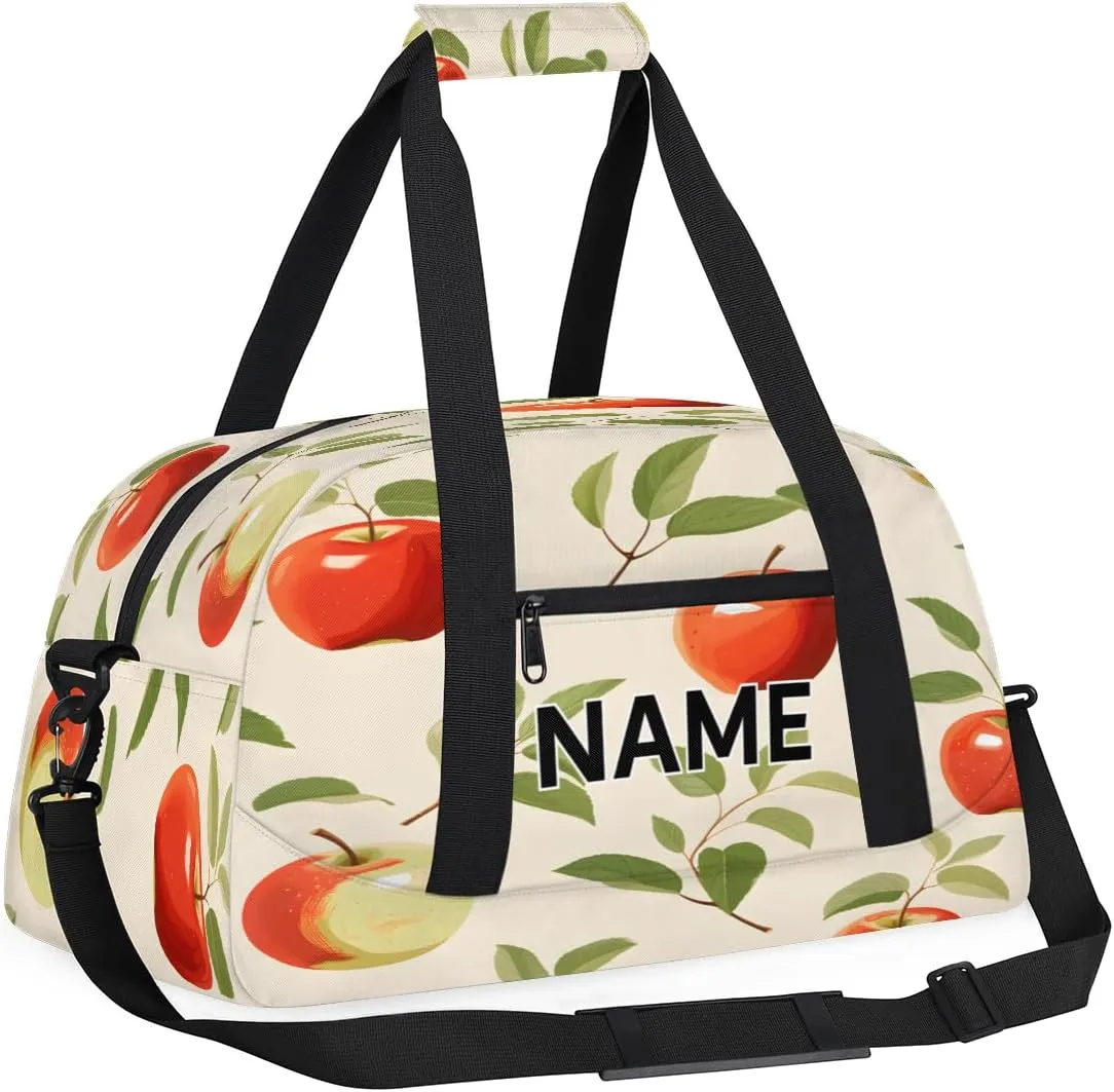 Custom Apples Small Gym Bag 18 inch for Women Men Personalized Cartoon Apples Carry On Overnight Weekender Bag for Travel Work Dance Sport
