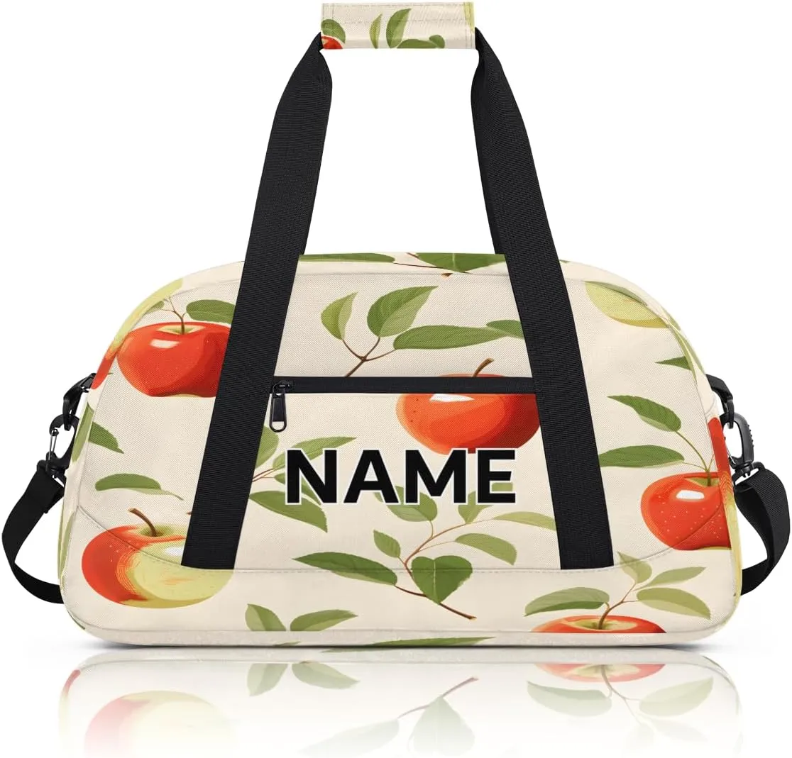 Custom Apples Small Gym Bag 18 inch for Women Men Personalized Cartoon Apples Carry On Overnight Weekender Bag for Travel Work Dance Sport