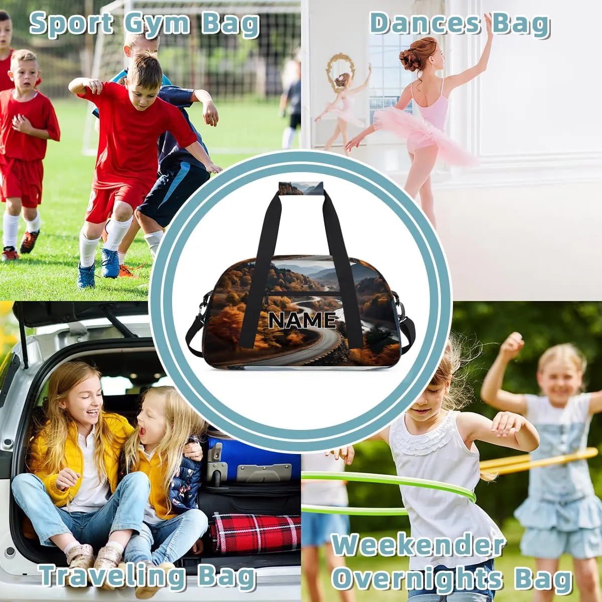 Custom Autumn Landscape Small Gym Bag 18 inch for Women Men Personalized Fall Forest Carry On Overnight Weekender Bag for Travel Work Dance Sport