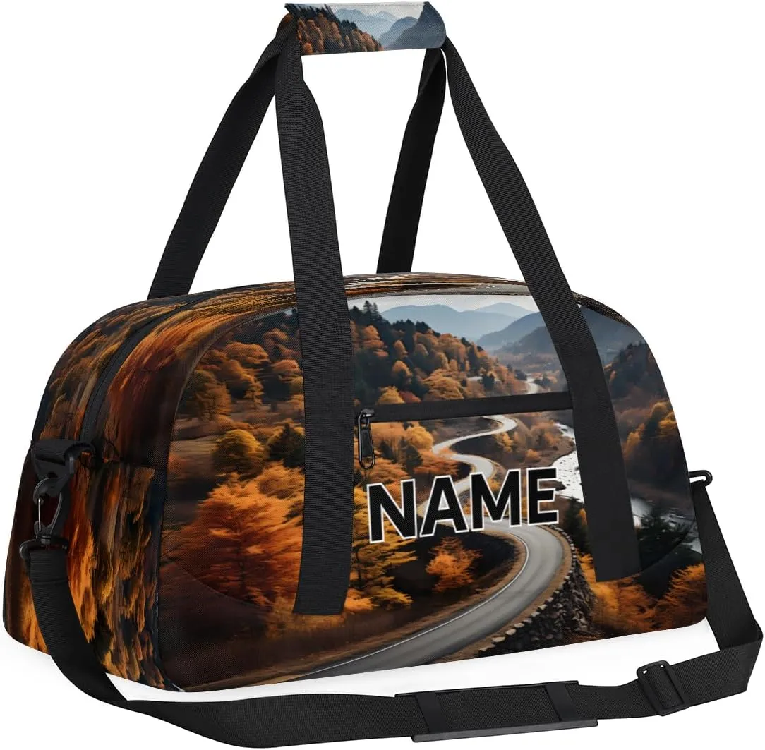 Custom Autumn Landscape Small Gym Bag 18 inch for Women Men Personalized Fall Forest Carry On Overnight Weekender Bag for Travel Work Dance Sport