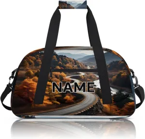 Custom Autumn Landscape Small Gym Bag 18 inch for Women Men Personalized Fall Forest Carry On Overnight Weekender Bag for Travel Work Dance Sport
