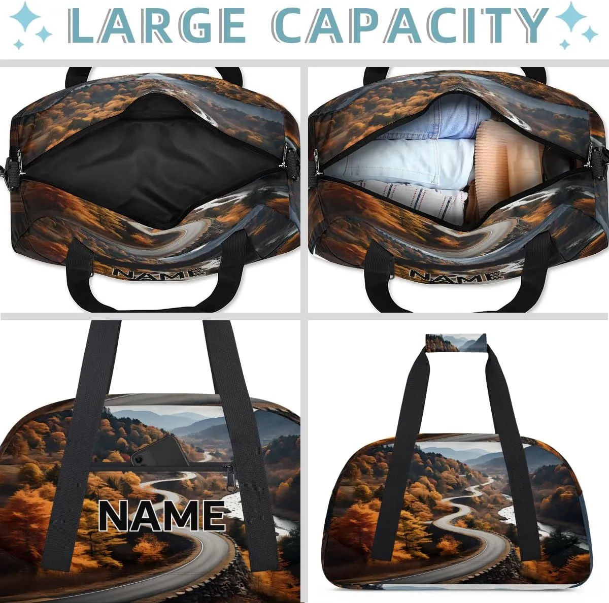 Custom Autumn Landscape Small Gym Bag 18 inch for Women Men Personalized Fall Forest Carry On Overnight Weekender Bag for Travel Work Dance Sport