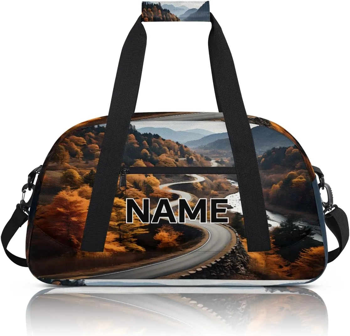 Custom Autumn Landscape Small Gym Bag 18 inch for Women Men Personalized Fall Forest Carry On Overnight Weekender Bag for Travel Work Dance Sport