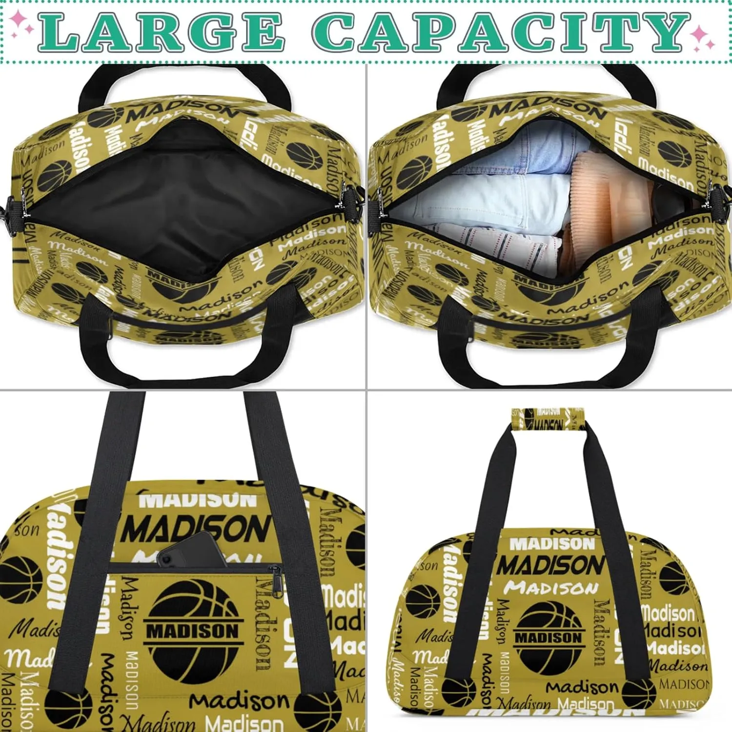 Custom Basketball Gym Duffel Bag for Women Men, Personalized Name Travel Sport Bags Customized Balls Weekender Bag, Brown