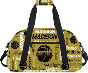 Custom Basketball Gym Duffel Bag for Women Men, Personalized Name Travel Sport Bags Customized Balls Weekender Bag, Brown