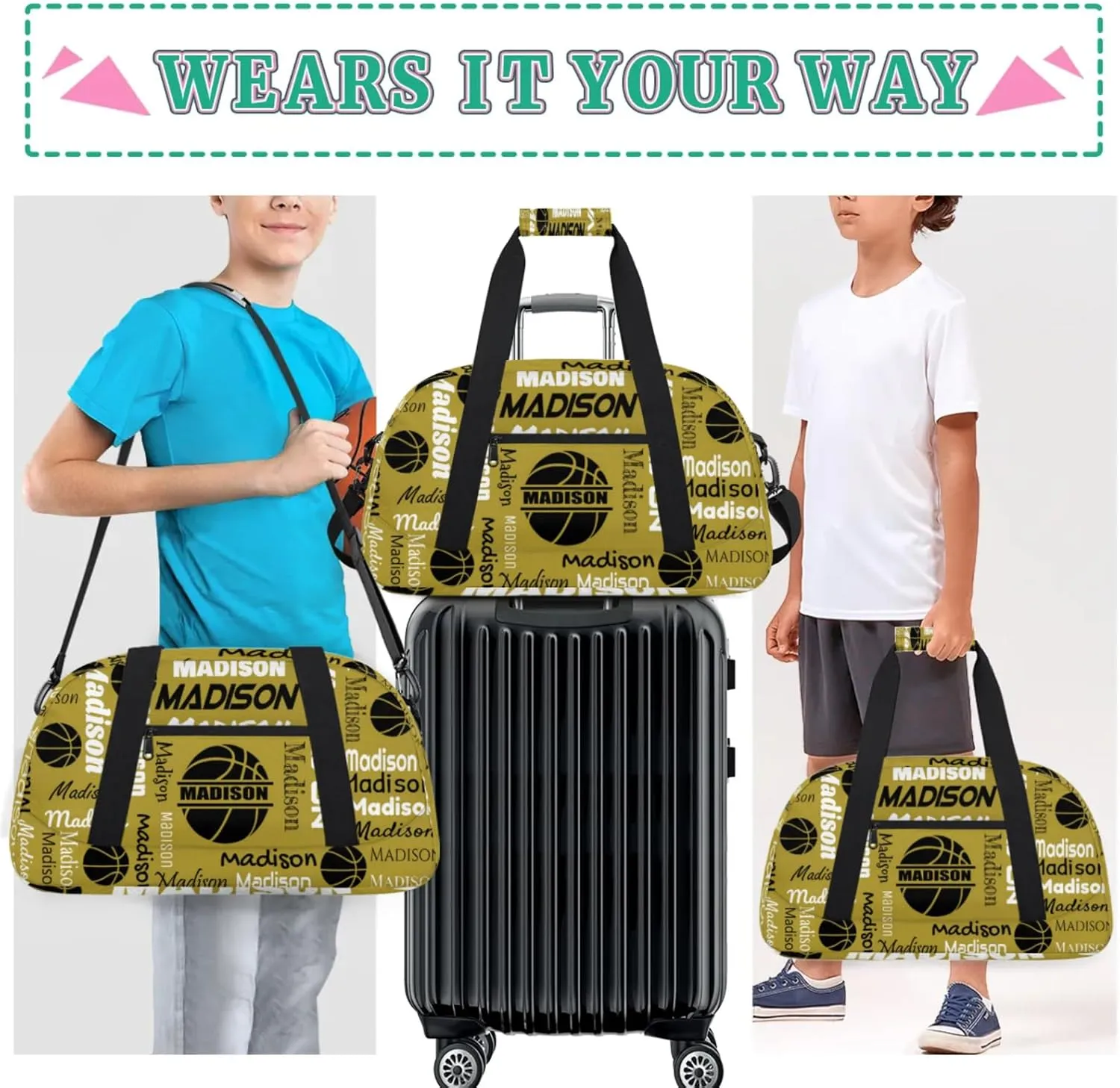 Custom Basketball Gym Duffel Bag for Women Men, Personalized Name Travel Sport Bags Customized Balls Weekender Bag, Brown