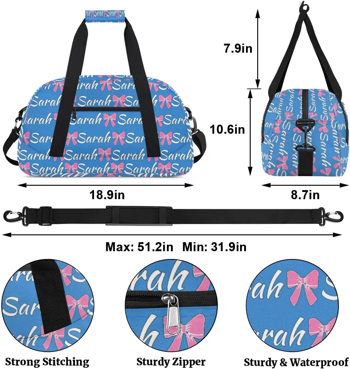 Custom Cheer Bag Girl Sport Duffel Bag, Personalized Cheerleaders Gym Bag, Customized Travel Duffle Bag with Name, Overnight Weekender Bags, Blue, Cheerleading Gifts
