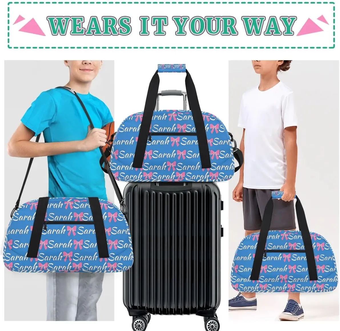 Custom Cheer Bag Girl Sport Duffel Bag, Personalized Cheerleaders Gym Bag, Customized Travel Duffle Bag with Name, Overnight Weekender Bags, Blue, Cheerleading Gifts