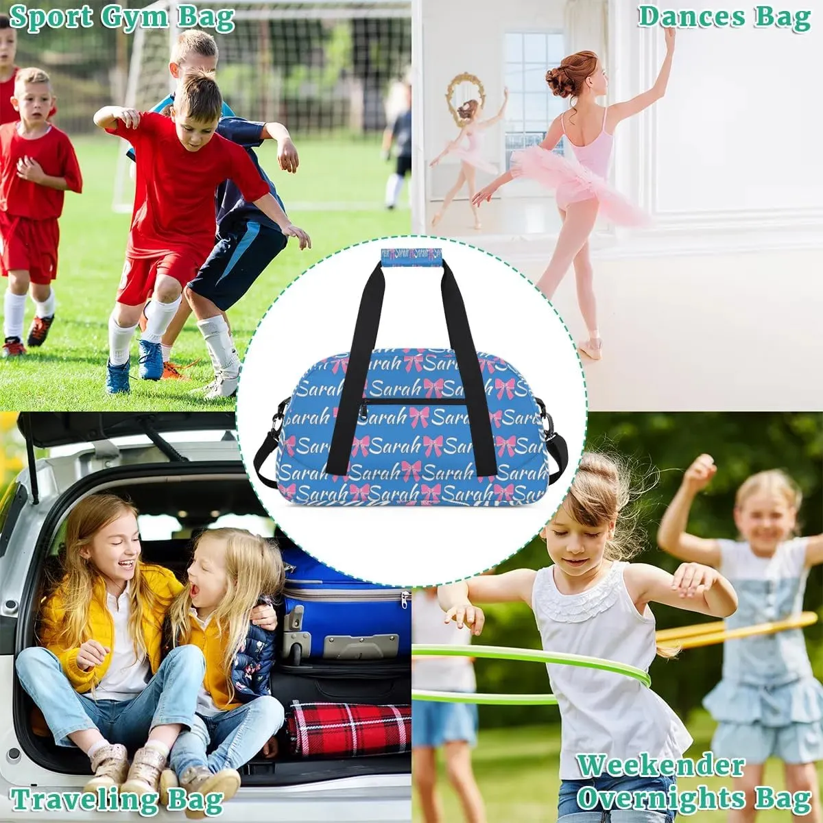 Custom Cheer Bag Girl Sport Duffel Bag, Personalized Cheerleaders Gym Bag, Customized Travel Duffle Bag with Name, Overnight Weekender Bags, Blue, Cheerleading Gifts