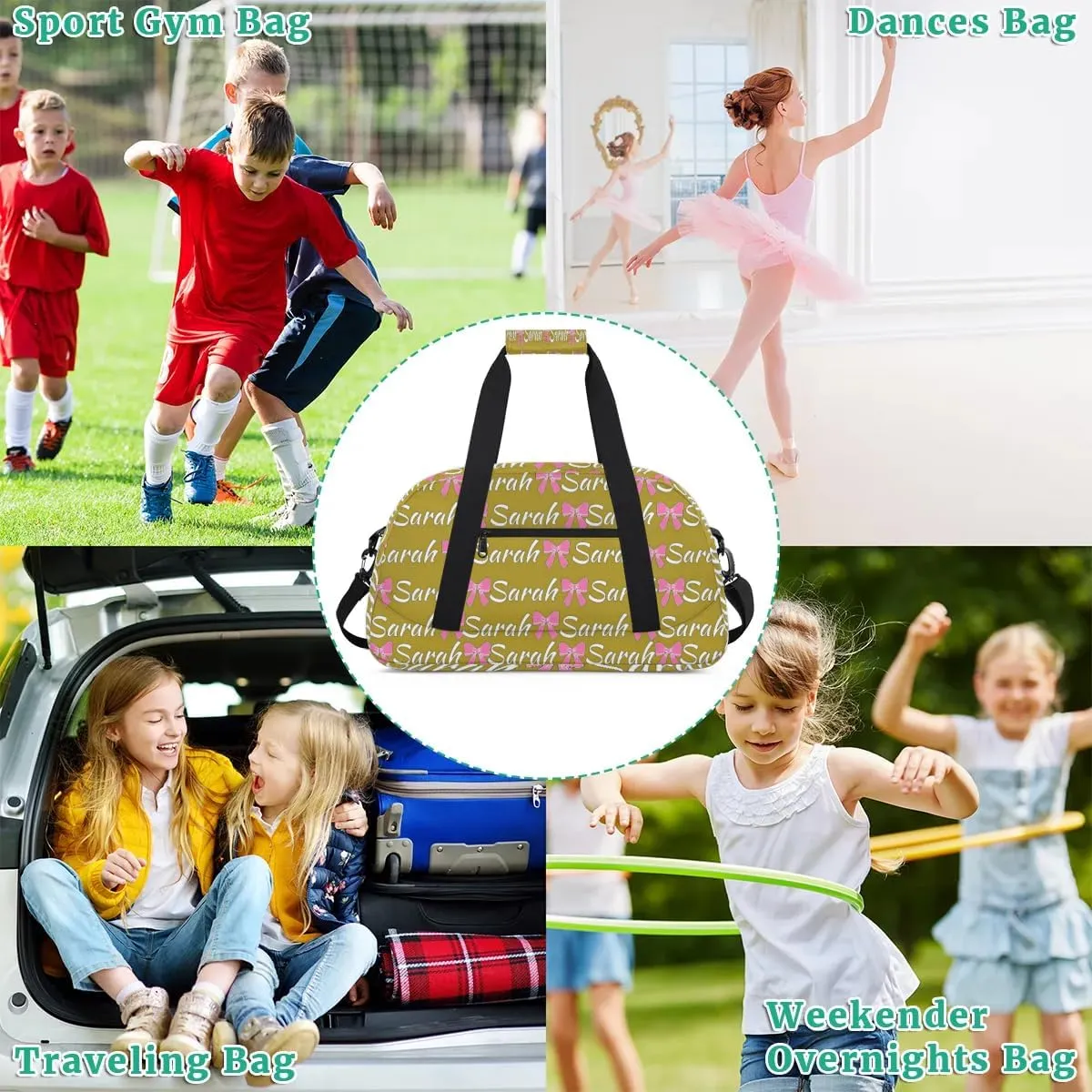 Custom Cheer Bag Girl Sport Duffel Bag, Personalized Cheerleaders Gym Bag, Customized Travel Duffle Bag with Name, Overnight Weekender Bags, Brown, Cheerleading Gifts
